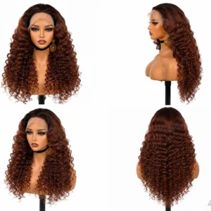 Radiance 13x4 Lace Front Curly Blend Wig, Warm Auburn Brown, Glueless Heat Resistant Long Curly Wig