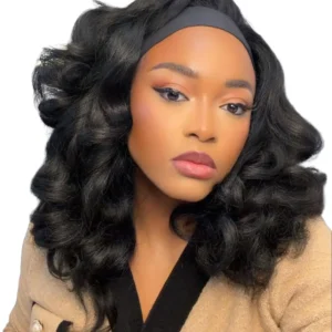 Rich Auntie - 16 inches Headband Wigs  Yaki Texture High Temperature Fiber None Lace Synthetic Wigs for Black Women Synthetic Curly Hair Glueless Headband Wigs Glueless Headband Wigs