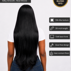Unshaken Human Hair Blend Lace Front Wig - 30in Silky Straight 13×6 HD Lace, Glueless, Heat Resistant