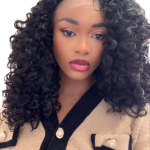 Rooted Lace Front Wig - 16in 13x1 Afro Kinky Curly Bob Cut, Heat Resistant, Glueless, Lightweight, Full Volume
